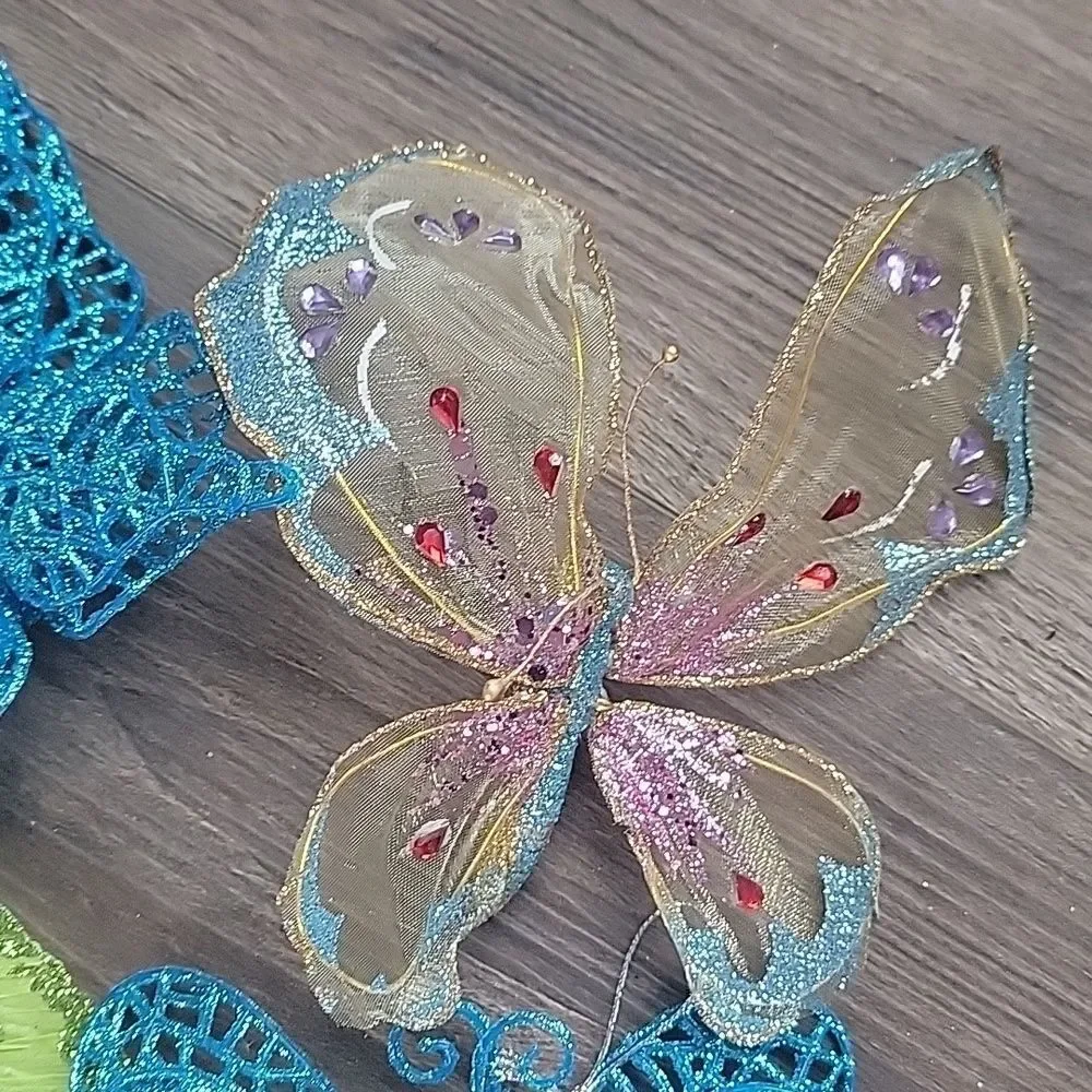 Over 30 Christmas tree ornaments blue and pink glitter